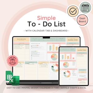 To Do List, Task Tracker, and Productivity Tool - Daily, Weekly, Monthly Organization & Task Management Template with Dashboard