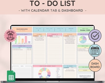 Liste des tâches, suivi des tâches et planificateur de productivité - Modèle quotidien, hebdomadaire, mensuel d'organisation et de gestion des tâches avec tableau de bord