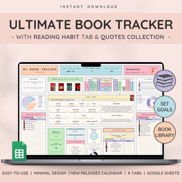 Ultimativer Buch- & Lese-Tracker mit Book Collection | Leseplan und Buchbesprechung Tabelle | Großartiges Geschenk für Buchliebhaber
