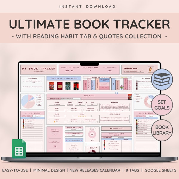 Ultimate Book & Reading Tracker with Book Collection | Reading Planner and Book Review Spreadsheet | Great Gift for Book Lovers