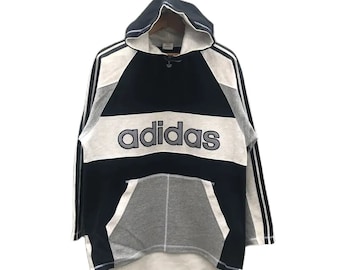Zeldzaam!! Vintage jaren 90 Adidas Trefoil-hoodie met groot logo, colorblock