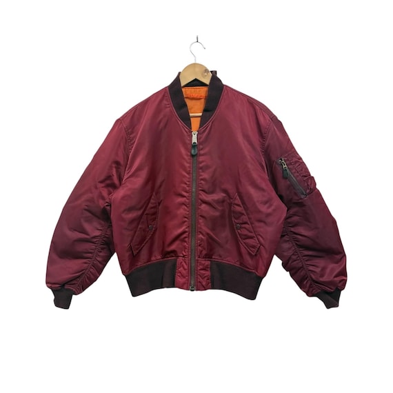 Vintage Alpha Industries Ma1 Bomber Jacket Maroon Reversible Size