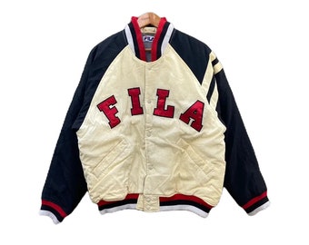Vintage 90s Fila Varsity Jacket Snapbuttob Nylon Jacket Big Logo