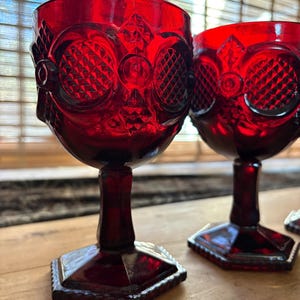 Vintage Avon Cape Cod Goblets – Ruby Red Cranberry Glass, Set of 5