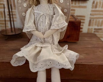 Ángel de tela hecho a mano de 53 cm – Repisa con peso, decoración cottagecore