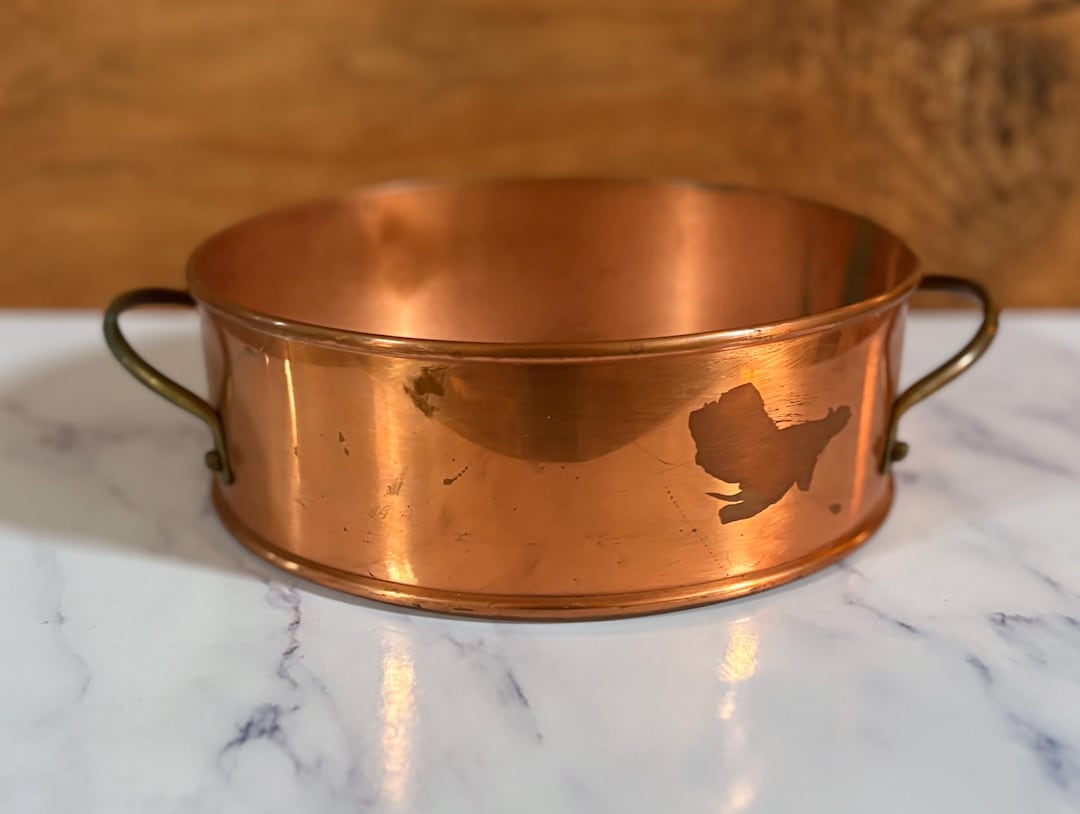 Vintage Round Copper Pan With Brass Handles 11x9x2.75 Rustic Farmhouse ...
