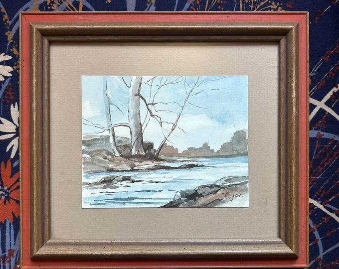 Imogene Ragon Watercolor Landscape Painting 1972, River Trees Wall ...