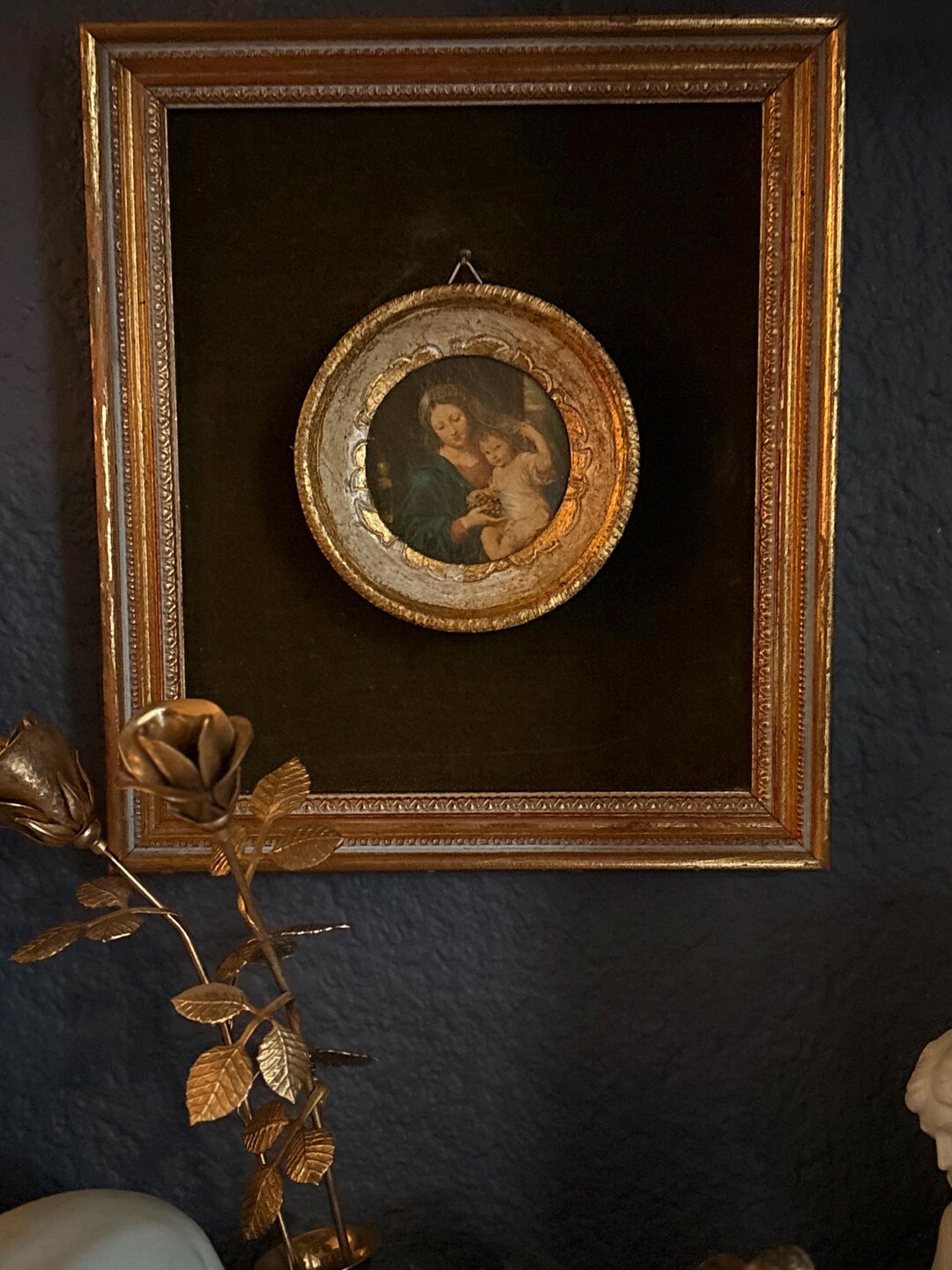 Vintage Madonna of the Grapes Shadowbox, Florentine Gold Gilt Frame - Etsy