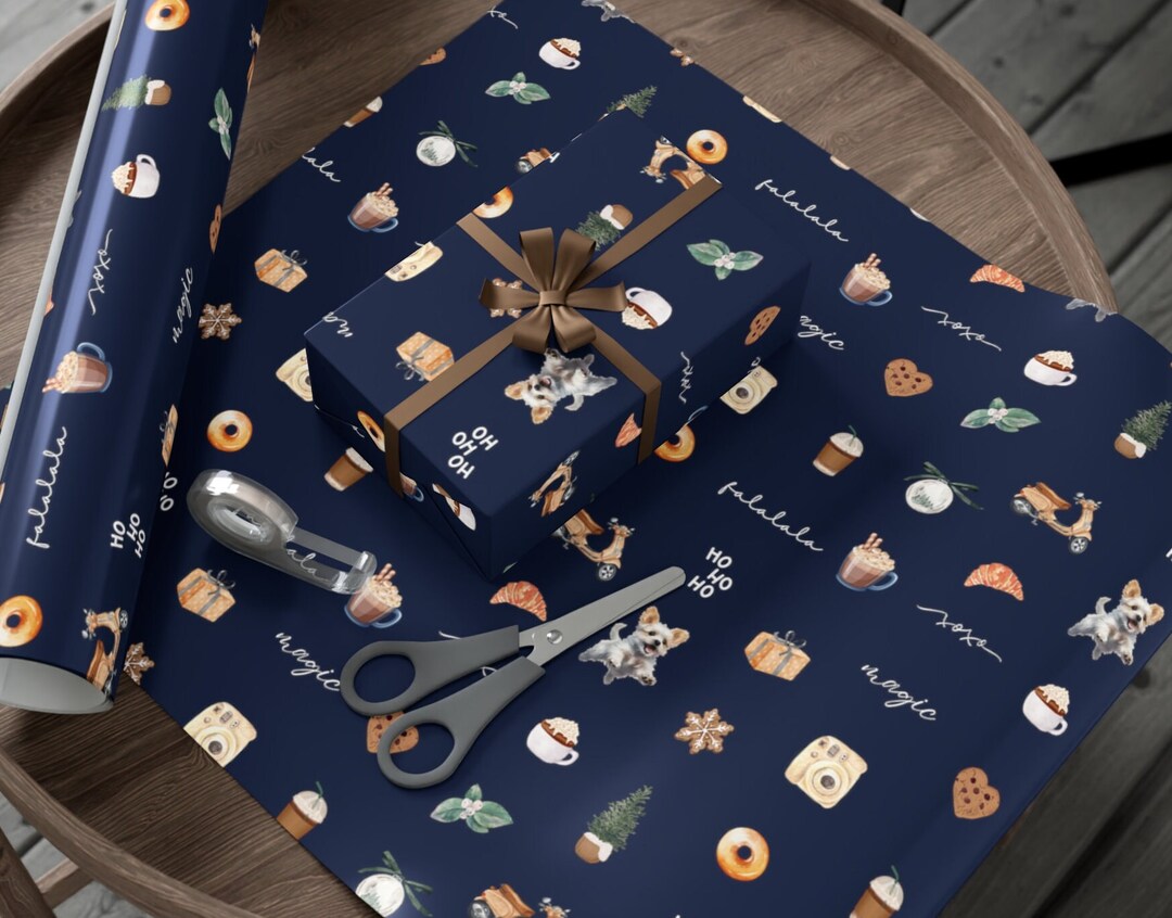 Navy Blue Christmas Wrapping Paper Minimalist All Things Etsy