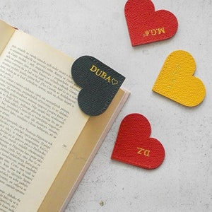 Personalised Handmade Leather Bookmark, Heart Corner Bookmark, Birthday Gifts, Book corner, Book lover gift