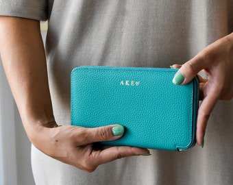 ROSE - Personalized Leather Zipper Women Wallet - Monogrammed Wallet - Personalized Wallet - Customized Zipper Wallet - Big leather wallet