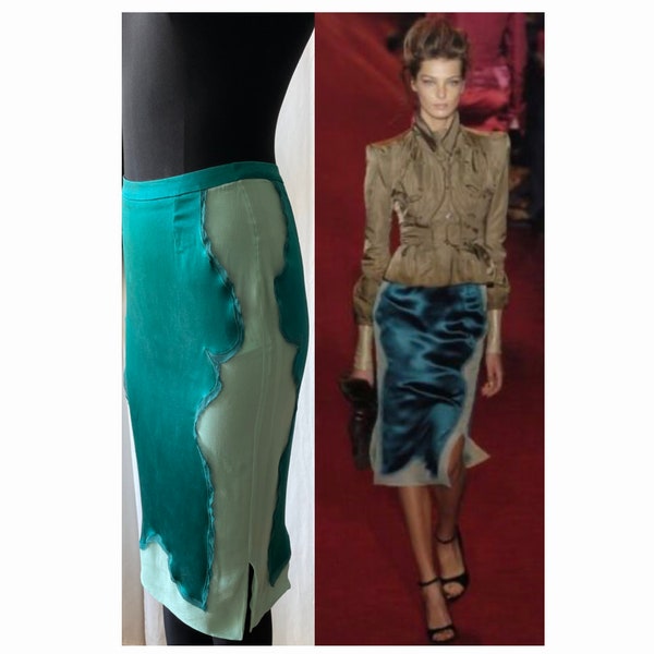 Yves Saint Laurent vintage turquoise silk pencil skirt by Tom Ford winter 2004