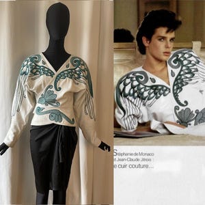Veste en cuir blanche brodée   de Jean Claude Jitrois  vintage  80S