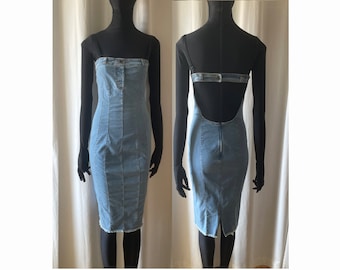 Dolce & Gabbana 90-tals axelbandslös jeansklänning