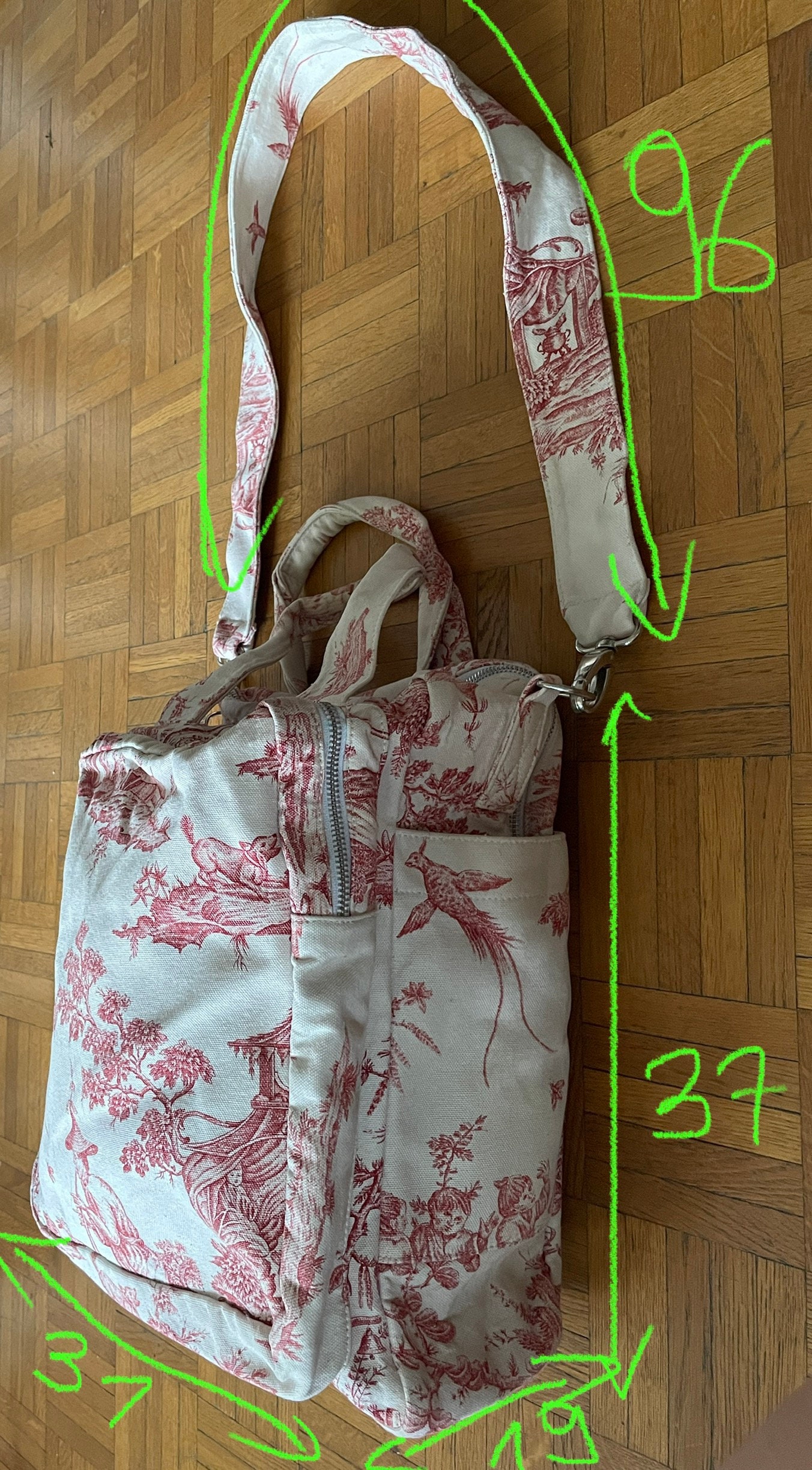 Large Cacharel Bag With Toile De Jouy Print Vintage 2000 Etsy