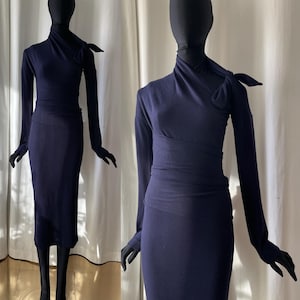 Romeo Gigli vintage 1980s navy blue sheath collector dress