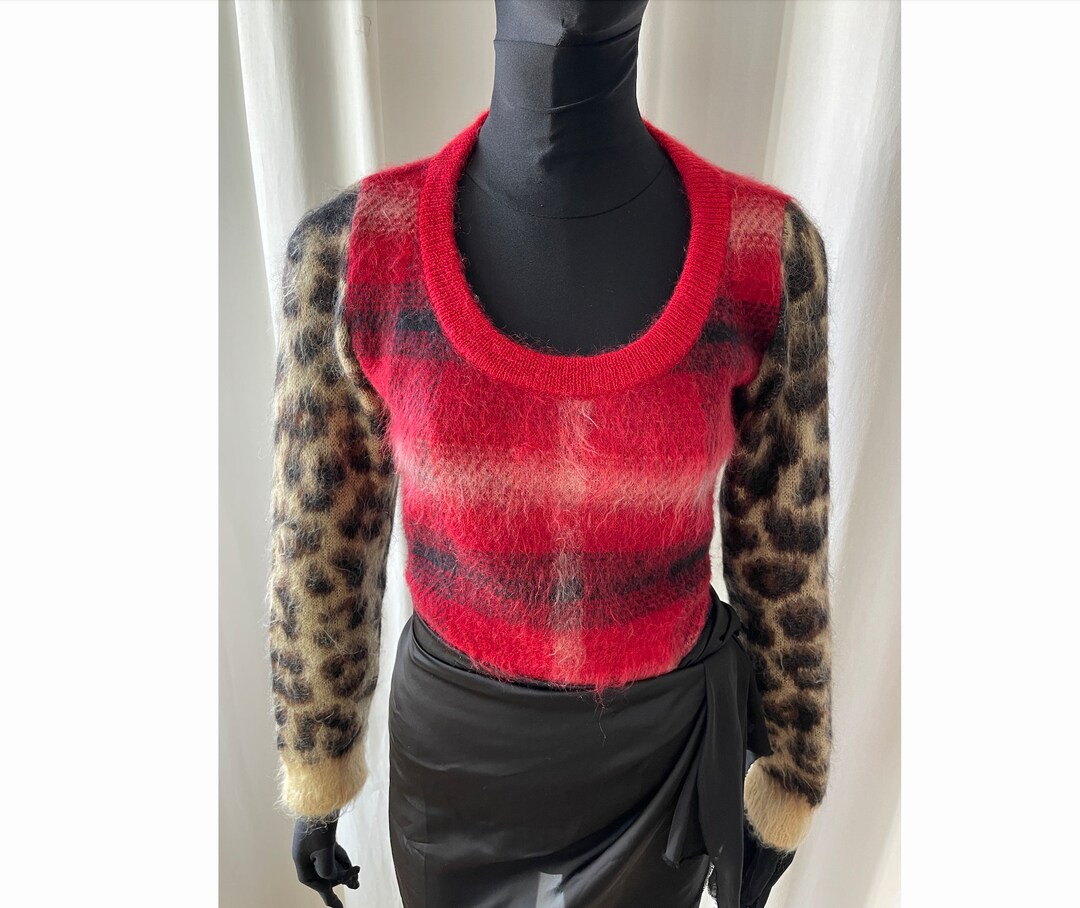 Leopard and Check Pattern Mohair Sweater From N 21 - Etsy Leopard and Check Pattern Mohair Sweater From N 21 - Etsy