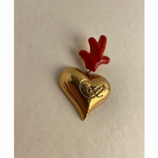 Christian Lacroix vintage heart and coral brooch