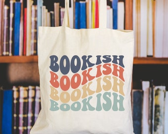 Bookish Tote Bag Bookish Retro Wavy Tote Bag For Book Lovers Gift Idea For Book Lovers