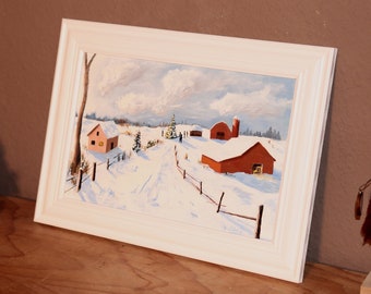 White Christmas at the Barn | Original Oil Painting