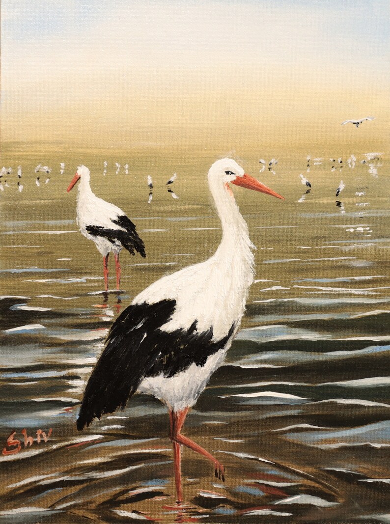 Storks Original Oil Painting image 2