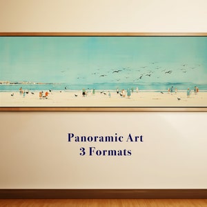 Panorama-Wandkunst, Strandlandschaftsmalerei, sofortiger Download