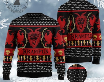 Krampus Christmas Sweater, Gothic Ugly Xmas Sweater, Scary Holiday Pullover, Funny Horror Gift, Dark Festive Winter Shirt Unisex