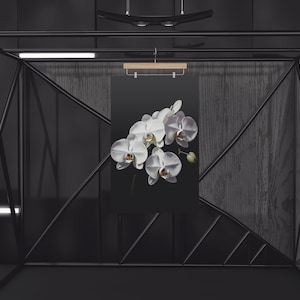 White Orchid Print Wall Decor, Black Background, Botanical Art Print, Floral Digital Printable, Elegant Elements, Digital Download