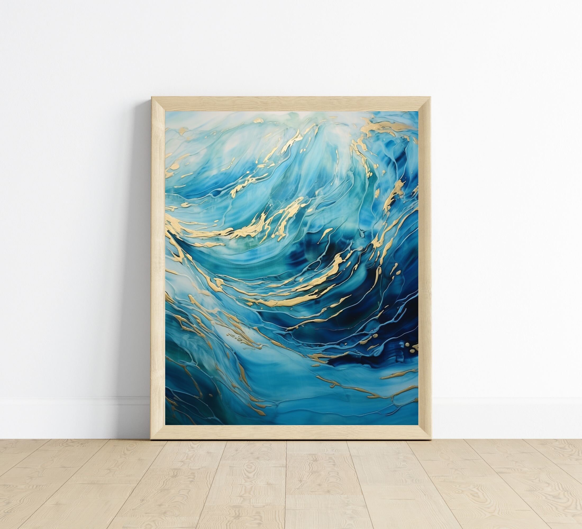 Bathroom Wall Art Decor, Light Blue Waves, Digital Printable, Home ...
