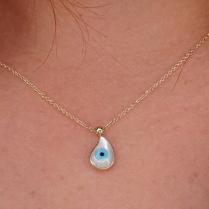 Solid Gold Evil Eye Necklace, Tiny Protection Charm, Good Luck Gift for Her