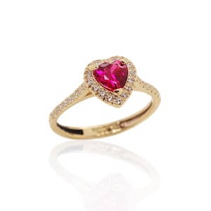 14K Solid Gold Ruby Heart Ring – Dainty Birthstone Jewelry