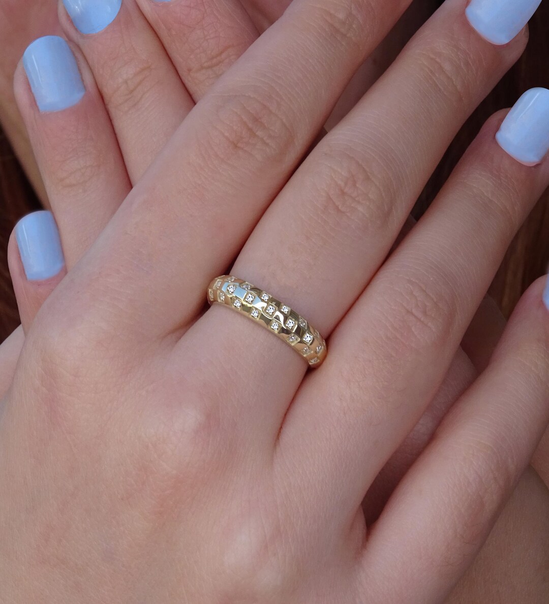 Solid Gold Cubic Zirconia Ring | Minimalist Band - Etsy