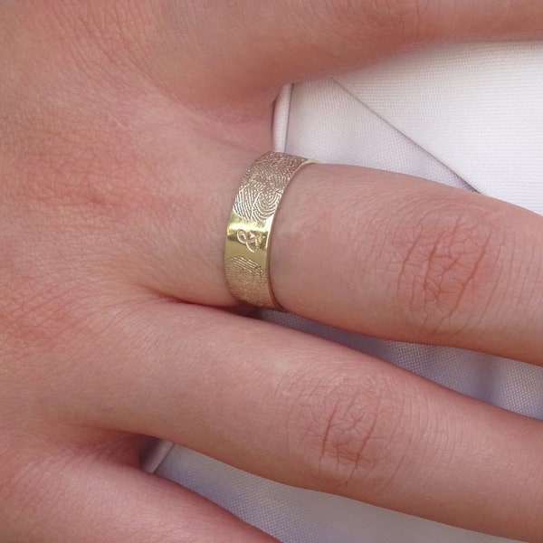 Solid Gold Fingerprint Ring K18, Custom Fingerprint Band Ring, Engagement Ring, Promise Ring, Memorial Mother's Day Gift, Fingerprint Ring