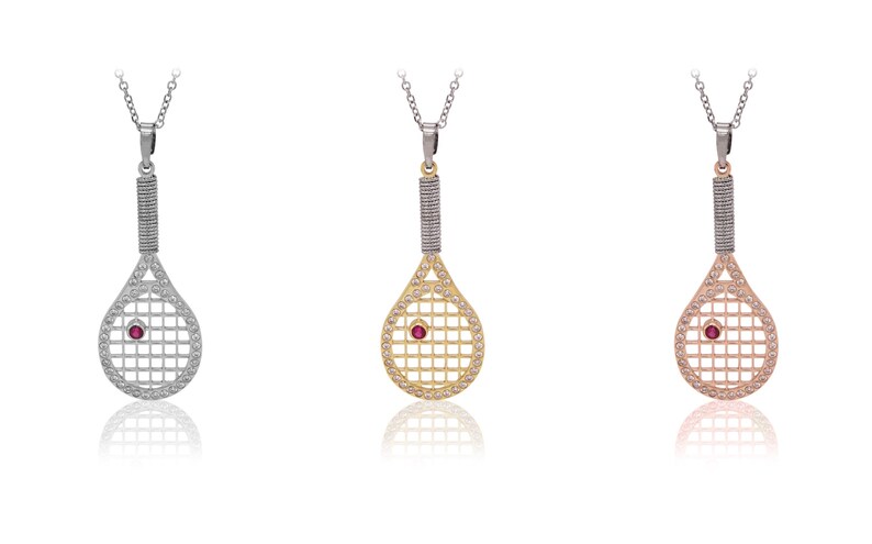 Solid Gold Diamond Tennis Racket Necklace, Luxury Sports Jewelry for ...