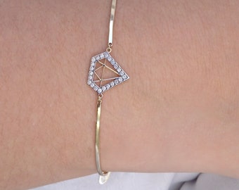 Solid Gold Bracelet with Diamonds & Pearls, Gold Jewelry