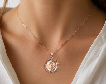 Solid Gold Diamond Athena Pendant Necklace, Ancient Greek Jewelry