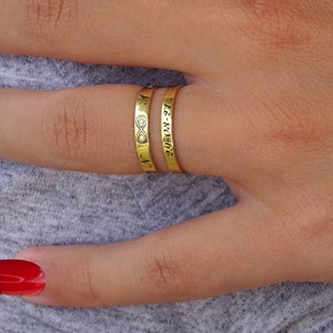 Solid Gold Diamond Handwriting Ring, Personalized Name Band, Custom Unisex Ring