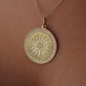 Solid Gold Vergina Sun Necklace, Star of Vergina Gold Necklace, Macedonian Star Necklace