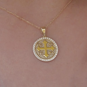 Silver ICXC NIKA Cross Necklace | Constantine Coin Pendant | Baptism Gift | Christian Jewelry