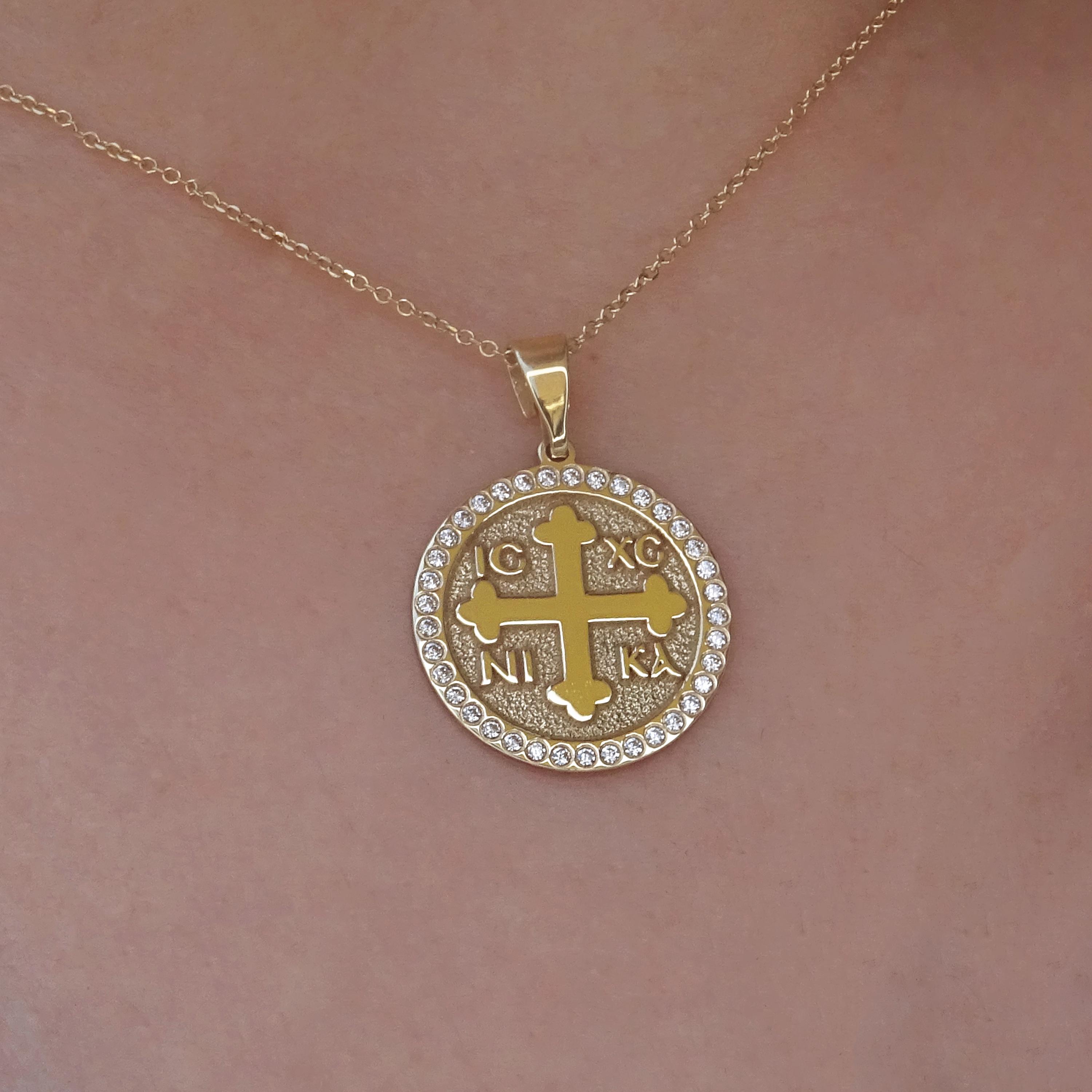Silver ICXC NIKA Cross Necklace | Constantine Coin Pendant | Baptism Gift | Christian Jewelry