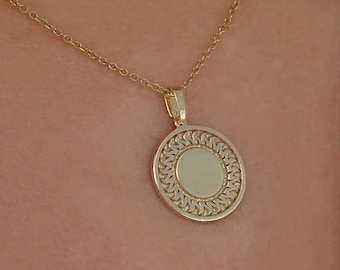 Solid Gold Sun Necklace in 9K, 14K, 18K, Sunburst Pendant