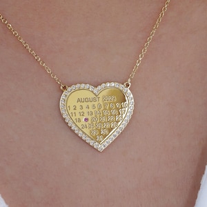Solid Gold Custom Birthstone Necklace, Heart Gemstone Jewelry