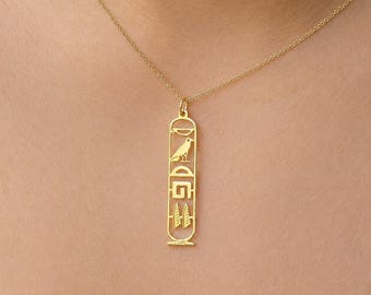 Collar con cartucho egipcio personalizado de oro macizo: Joyería con nombre jeroglífico
