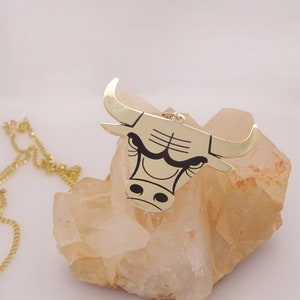 Solid Gold Bull Head Necklace (9K, 14K, 18K), Cowboy Bull Pendant Charm, Gift for Him