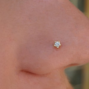 Solid Gold K14 Nose Stud, Dainty Diamond Piercing