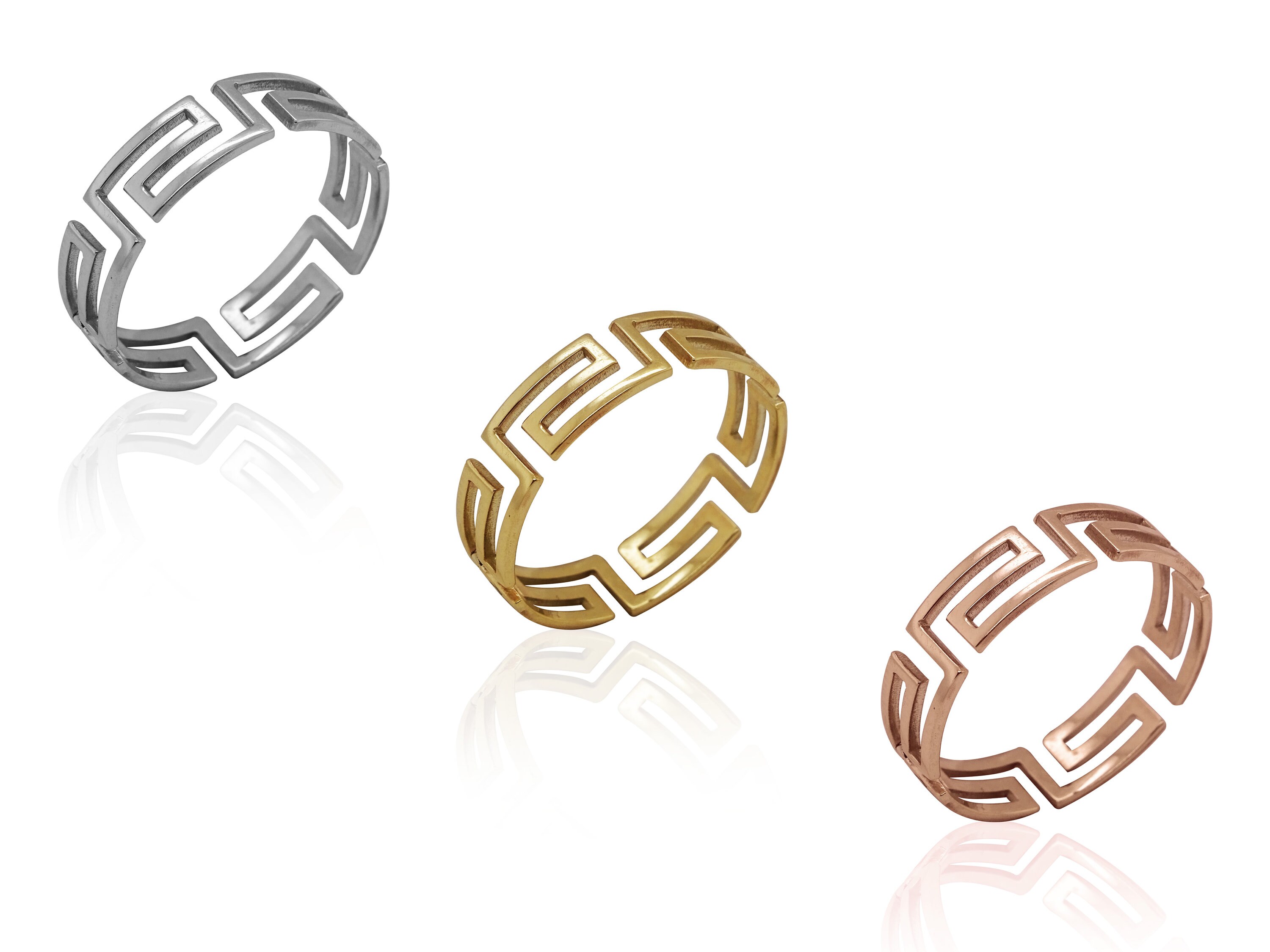 Solid Gold Greek Key Ring, Minimalist Ancient Meander Design - Etsy