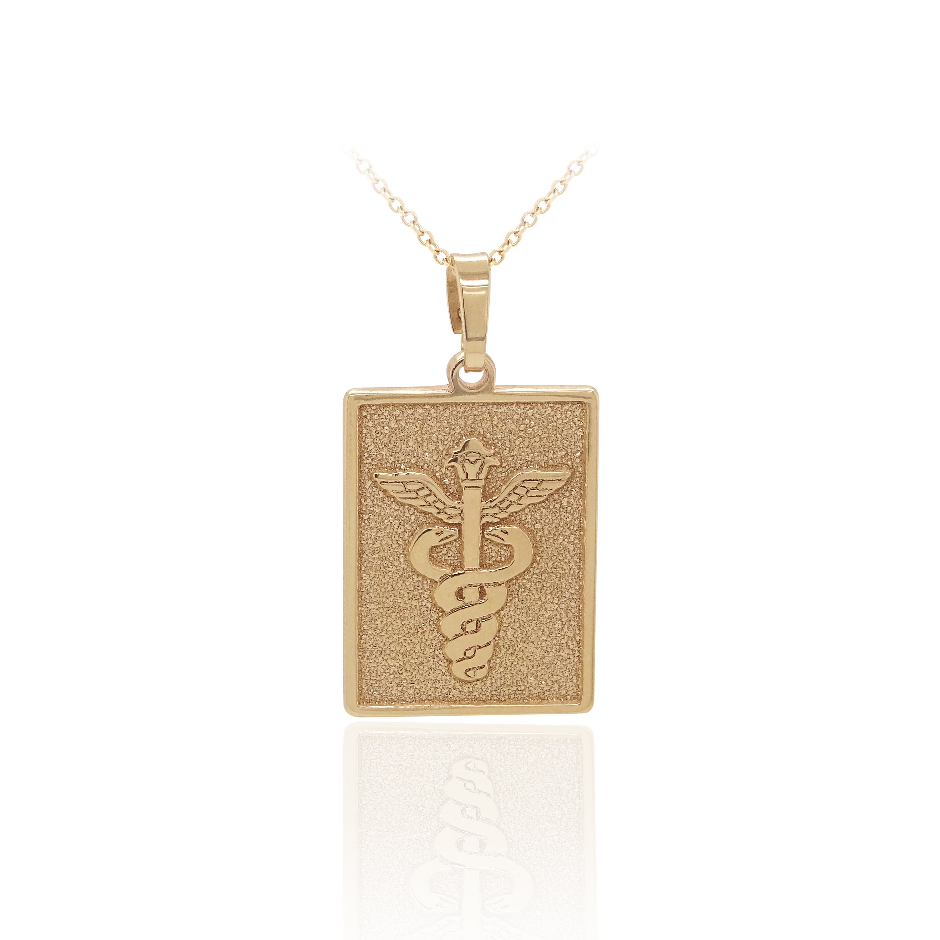 Solid Gold 9K, Caduceus Symbol Necklace 14K, Medical Student Gift