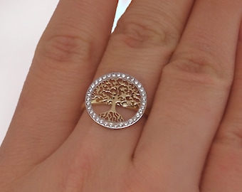 Silver Gemstone Tree of Life Ring, Dainty Symbol Ring, Meaningful Gift for Her