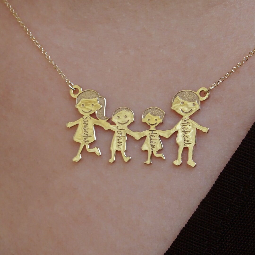 Solid Gold K14 Family Necklace, Handmade Pendant, Mother & Father ...
