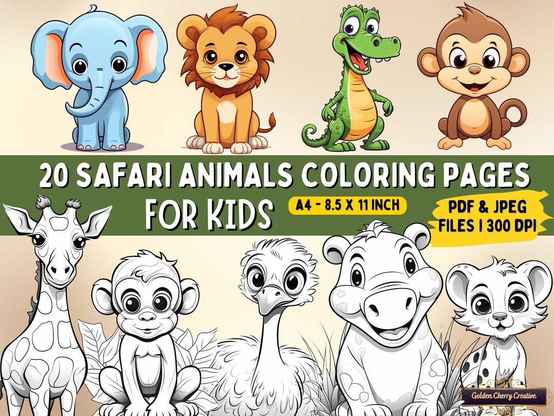 20 Cute Safari Animals Coloring Pages for Kids | A4 Printable PDF ...